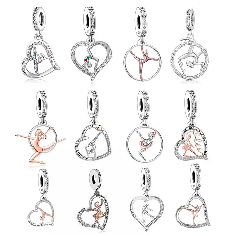 CHARM STERLING SILVER 925 TRIDIMENZIONALE DANZA SPORT PATTINAGGIO TEMPO LIBERO