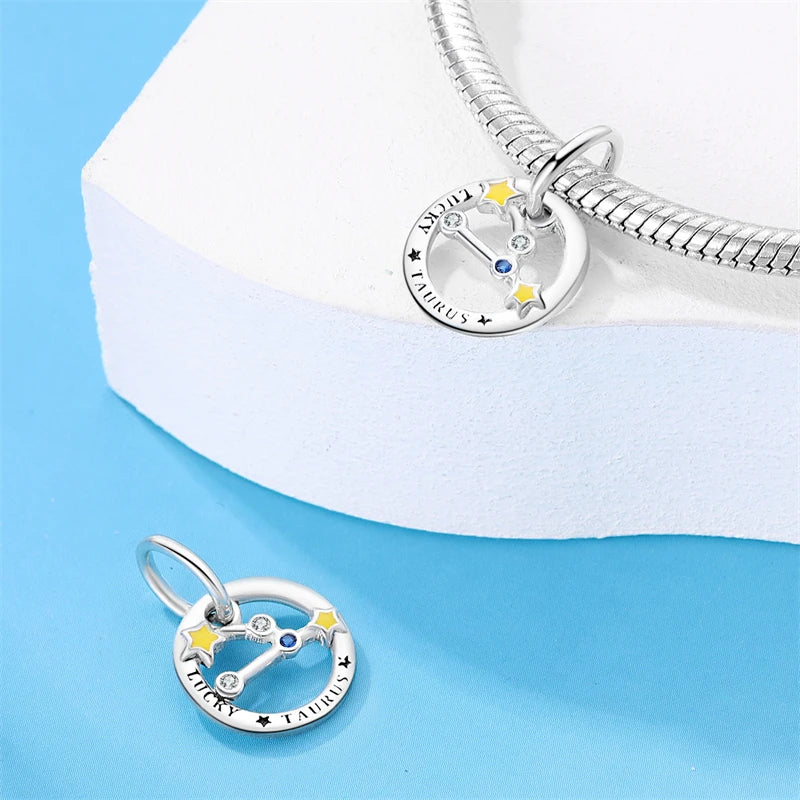 CHARM STERLING SILVER 925 ZODIACO CHE SI ILLUMINA DI NOTTE