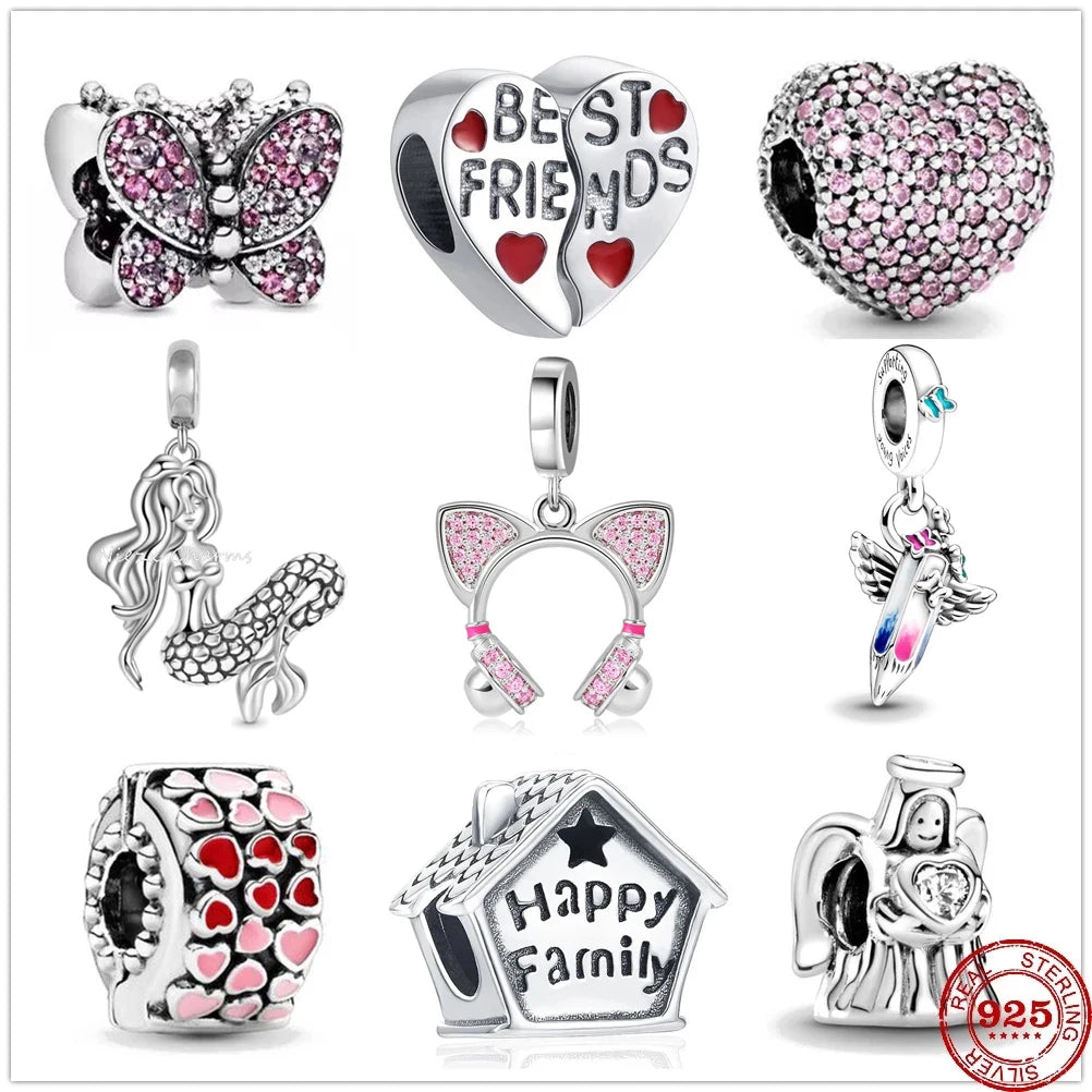CHARM STERLING SILVER 925 AMICIZIA CLIP ANGELO FATTO FARFALLA ROSA