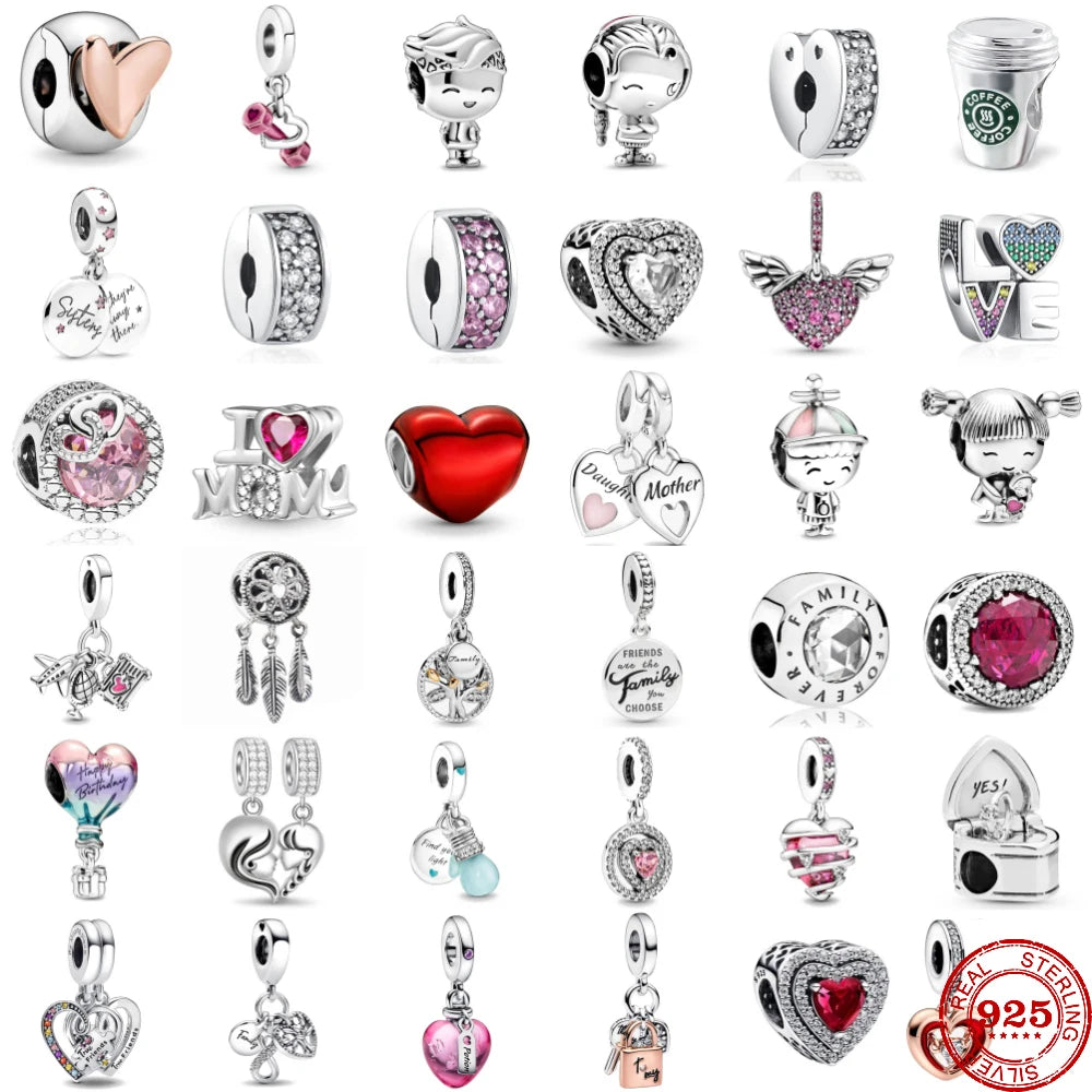 CHARM STERLING SILVER 925 BIMBI CLIP FAMILY CUORI LOVE ACCHIAPPASOGNI ANIMALI