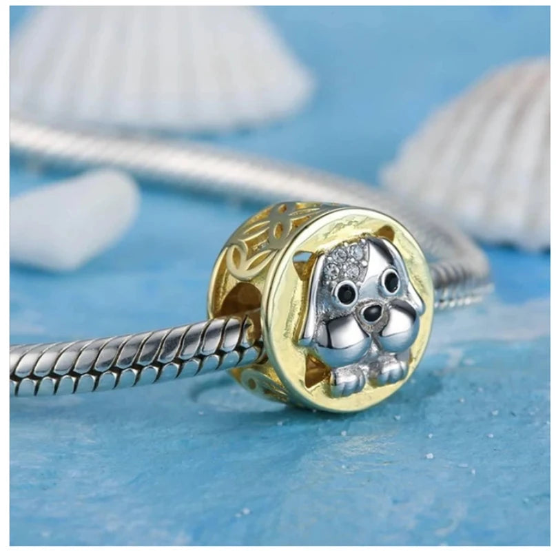 CHARM STERLING SILVER 925 SCHELETRI CALCIO BEST FRIEND ANIMALI CORONA