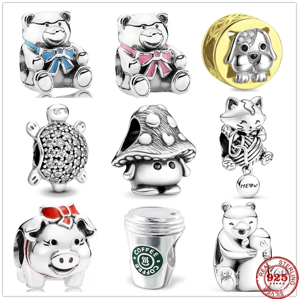 CHARM STERLING SILVER 925 TARTARUGA ORSI FUNGO GATTO MAIALE ORSO