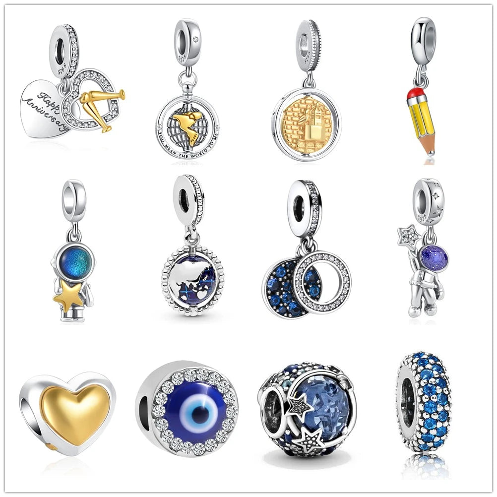 CHARM STERLING SILVER 925 MONDO ASTRONAUTA TEMA LUNARE CUORE