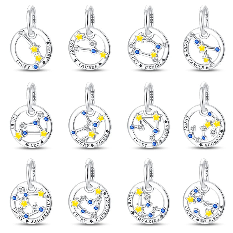 CHARM STERLING SILVER 925 ZODIACO CHE SI ILLUMINA DI NOTTE