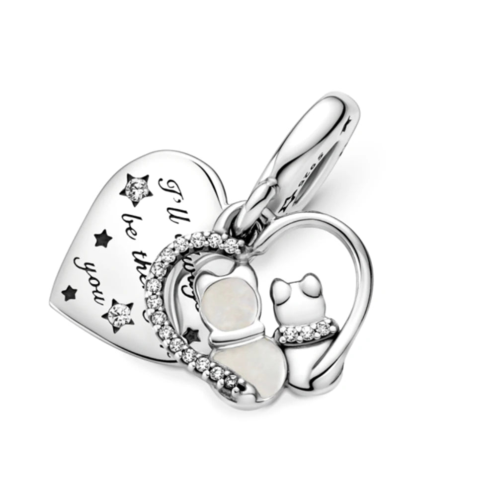 CHARM STERLING SILVER 925 PEDENTI GUFO PORTAFORTUNA CUORE FAMILY ARCOBALENO