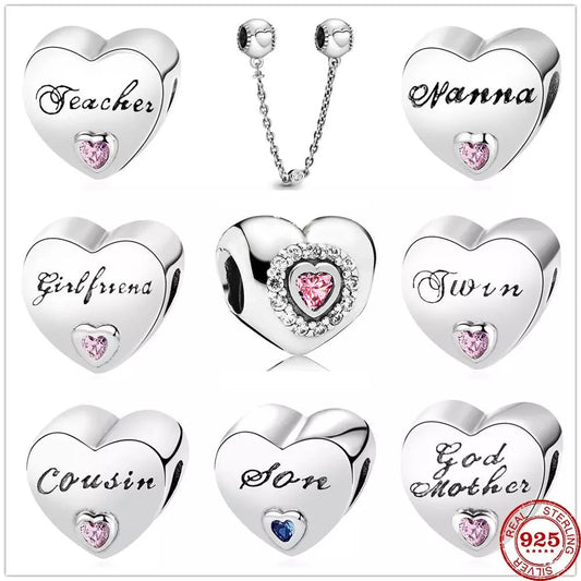 CHARM STERLING SILVER 925 CUORI FAMILY CATENA