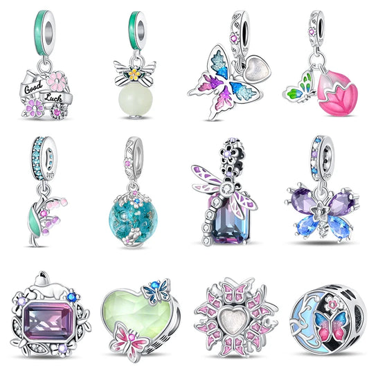 CHARM STERLING SILVER 925 FIORI ANIMALI FORTUNA SWAROSKY ILLUMINA LINEA COLOR