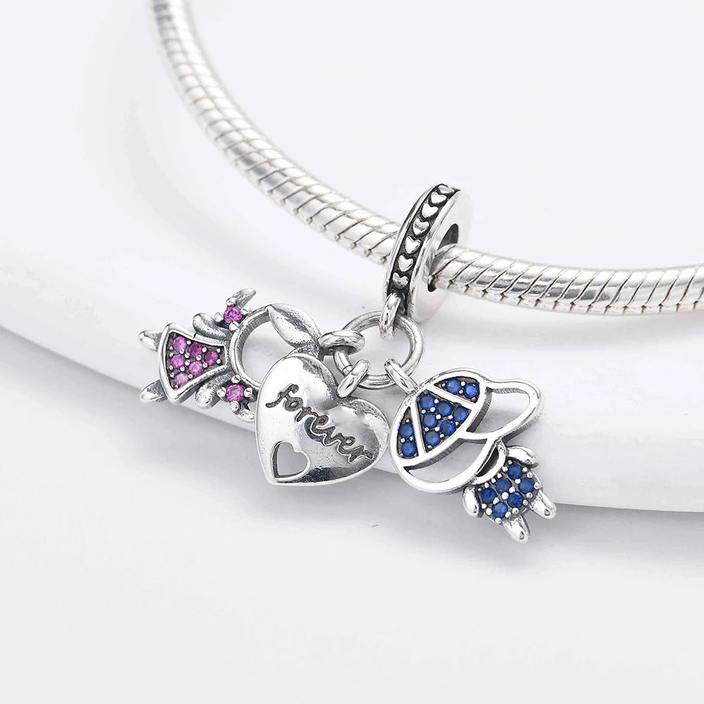 CHARM STERLING SILVER 925 FAMILY BIMBI ALBERO DELLA VITA CUORI