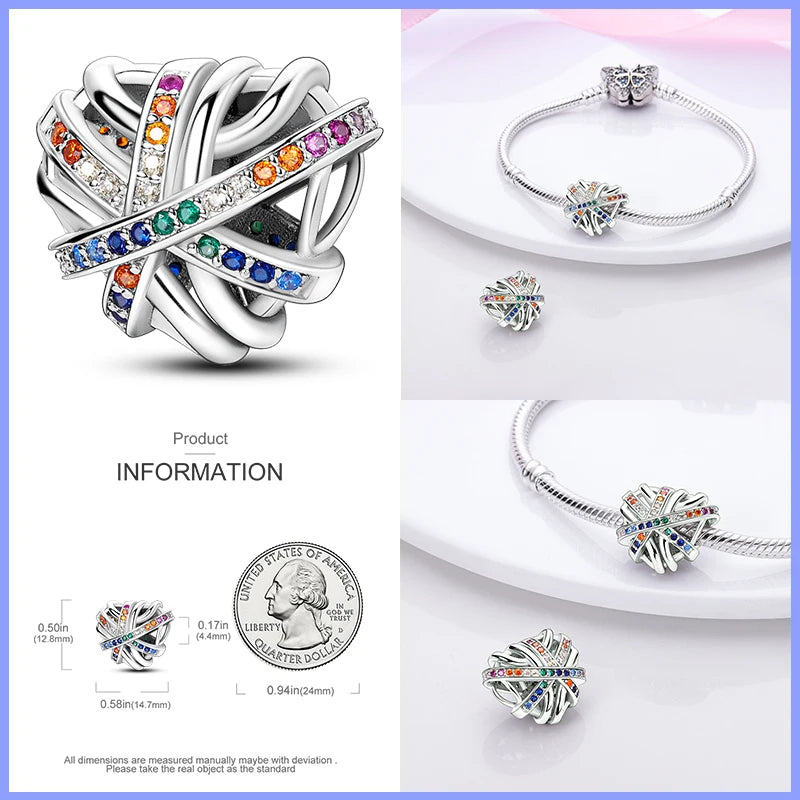 CHARM STERLING SILVER 925 CUORI INFINITO CLIP CUBO