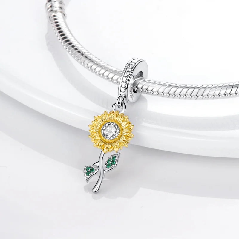 CHARM STERLING SILVER 925 FIORI QUADRIFOGLIO ANIMALI CUORI LINEA COLOR