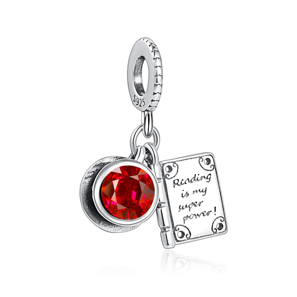 CHARM STERLING SILVER 925 LIBRO OCCHIO ANIMALI CAFFE VIAGGIO BOTTIGLIA