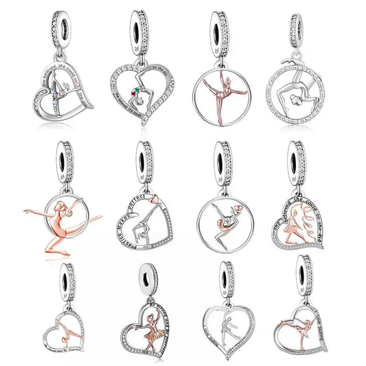 CHARM STERLING SILVER 925 TRIDIMENZIONALE DANZA SPORT PATTINAGGIO TEMPO LIBERO
