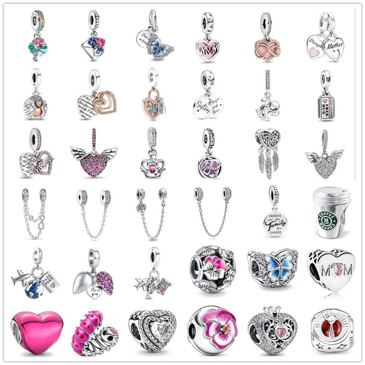 CHARM STERLING SILVER 925 CUORI FAMILY MOM CATENE FIORI VIAGGI LOVE FARFALLA ACCHIAPPASOGNI CLIP ALBERO DELLA VITA