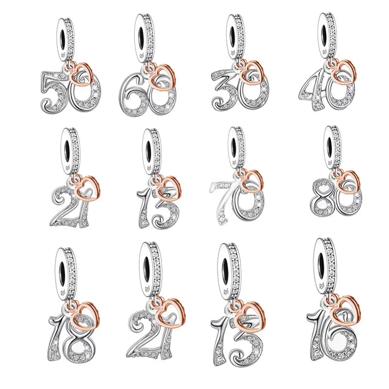 CHARM STERLING SILVER 925 NUMERI COMPLEANNO TRIDIMENZIONALE