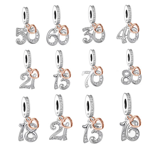 CHARM STERLING SILVER 925 NUMERI COMPLEANNO TRIDIMENZIONALE