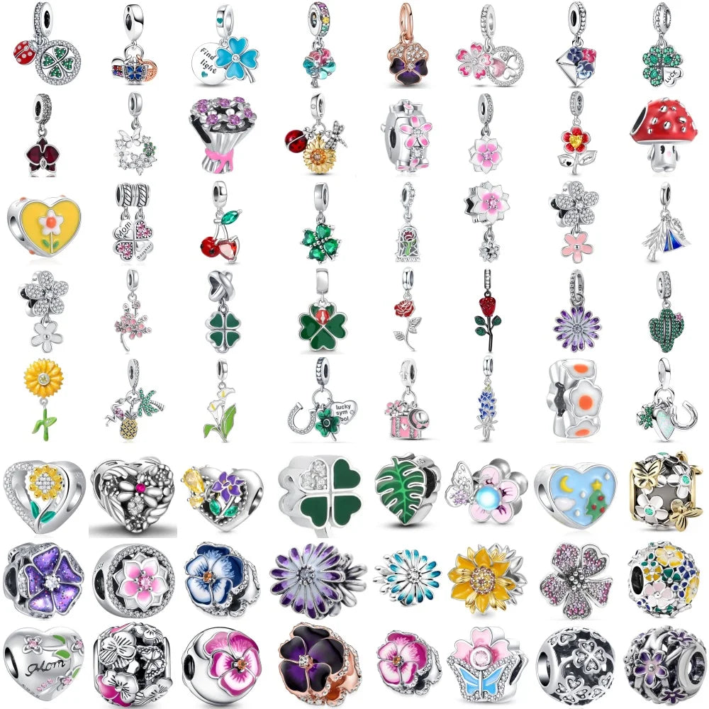 CHARM STERLING SILVER 925 FIORI FUNGHI PORTAFORTUNA ANIMALI