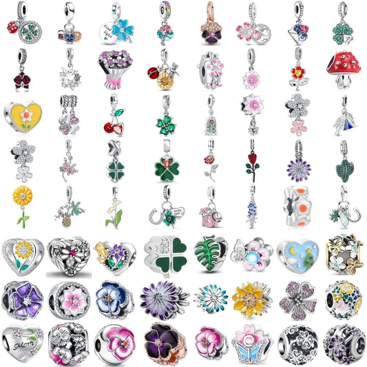 CHARM STERLING SILVER 925 FIORI FUNGHI PORTAFORTUNA ANIMALI