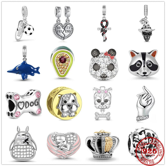 CHARM STERLING SILVER 925 SCHELETRI CALCIO BEST FRIEND ANIMALI CORONA