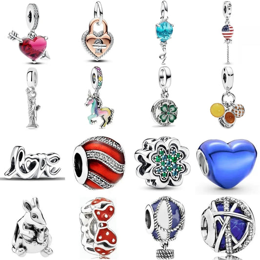 CHARM STERLING SILVER 925 QUADRIFOGLIO CUORI AMERICA CAFFE LOVE