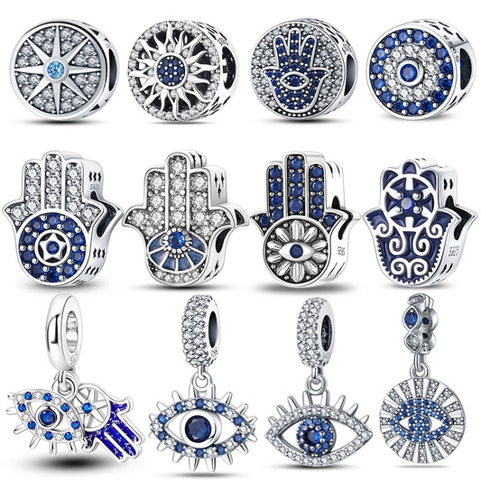 CHARM STERLING SILVER 925 FATIMA OCCHI GRECO ANIMALI CLIP PORTAFORTUNA CATENE