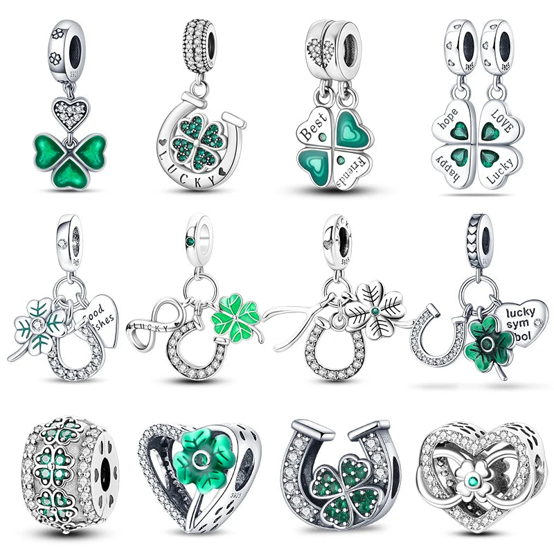 CHARM STERLING SILVER 925 FORTUNA QUADRIFOGLIO AMICIZIA FIORI ANIMALI CUORE LINEA COLOR