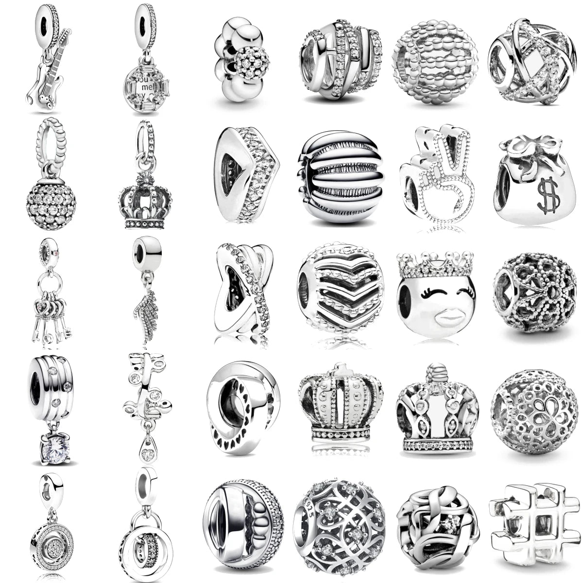 CHARM STERLING SILVER 925 DISTANZIATORI PAPERA CORONA CIONDOLI TRIS MUSICA