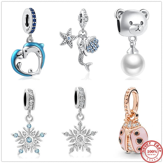 CHARM STERLING SILVER 925 DELFINI ORSO PERLA FIOCCO NEVE COCCINELLA SIRENA