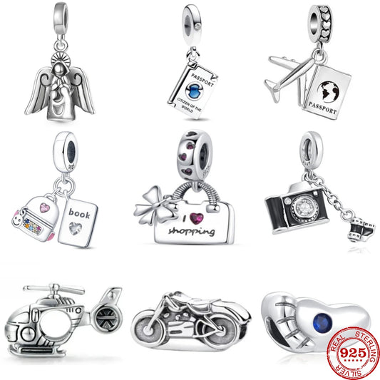 CHARM STERLING SILVER 925 VIAGGI BORSA RELIGIONE MOTO ELICOTTERO NASCITA FOTO