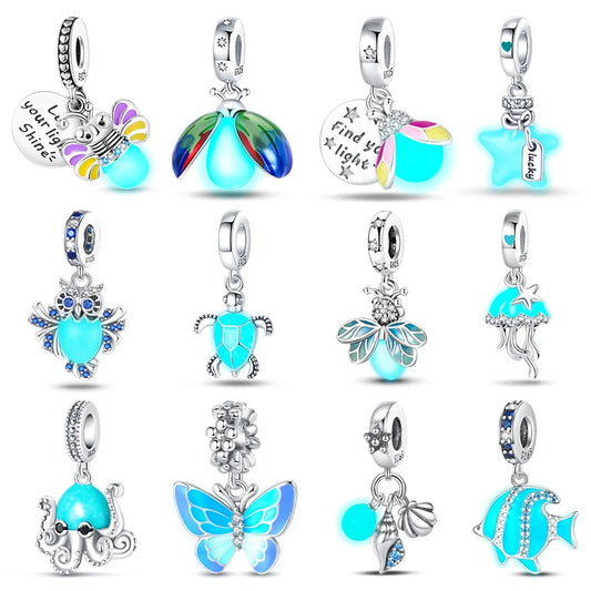 CHARM STERLING SILVER 925 ILLUMINA ANIMALI FIORI STELLA MARE LINEA COLOR