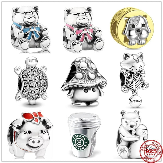 CHARM STERLING SILVER 925 TARTARUGA ORSI FUNGO GATTO MAIALE ORSO