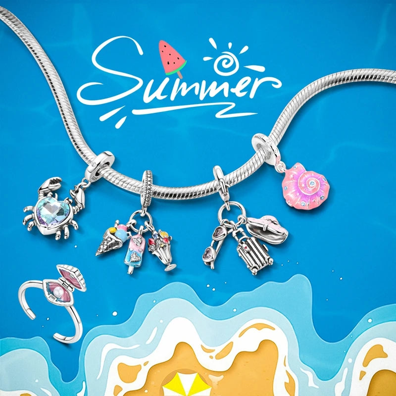 CHARM STERLING SILVER 925 MARE ANIMALI CATENE PORTAFORTUNA