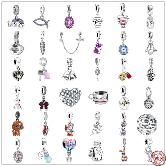 CHARM STERLING SILVER 925 FAMILY CUORI PENDENTI ANIMALI CATENE FIORI MONGOLFIERA