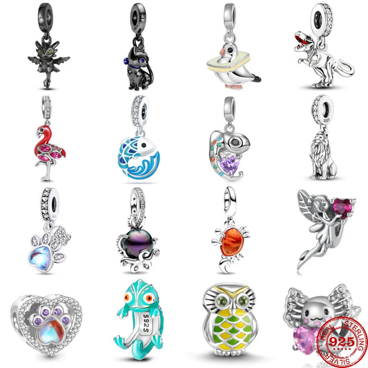 CHARM STERLING SILVER 925 DRAGO GATTO ANIMALI DINOSAURO CARTONI ANIMATI