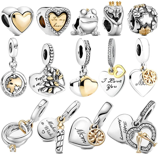 CHARM STERLING SILVER 925 ORO CUORE ANIMALI PORTAFORTUNA CUORI