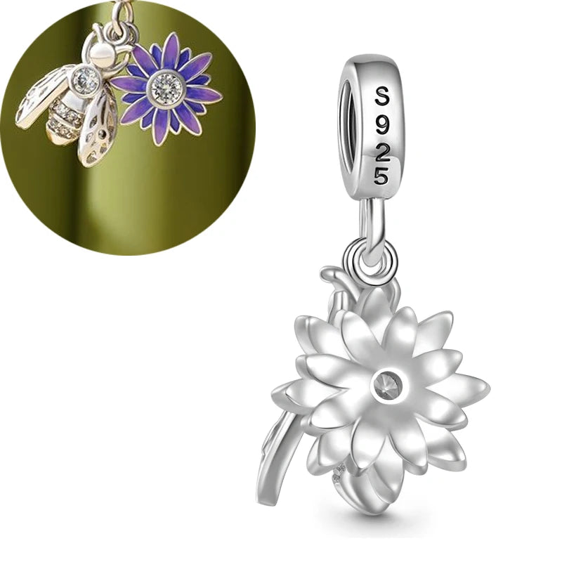 CHARM STERLING SILVER 925 PENDENTI FIORI ANIMALI PORTAFORTUNA