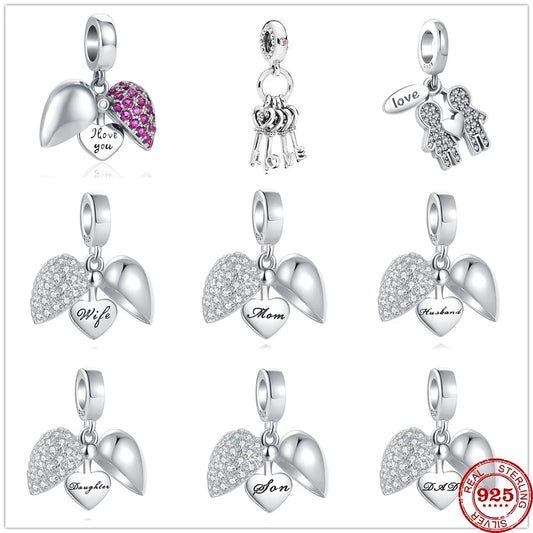 CHARM STERLING SILVER 925 CUORI PENDENTI FAMILY