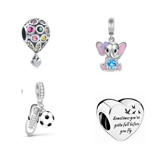 CHARM STERLING SILVER 925 ANIMALI MONGOLFIERA CALCIO VIAGGI RELIGIONE CUORE