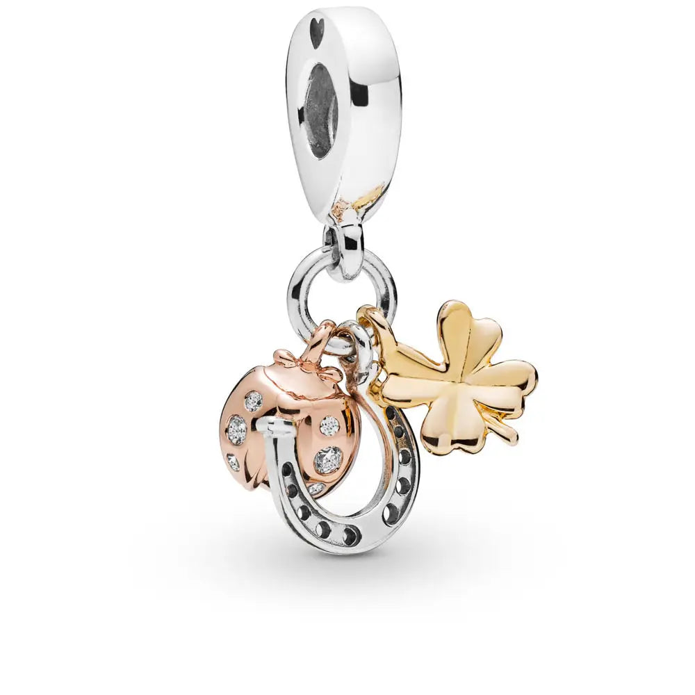 CHARM STERLING SILVER 925 ORO CUORE ANIMALI PORTAFORTUNA CUORI