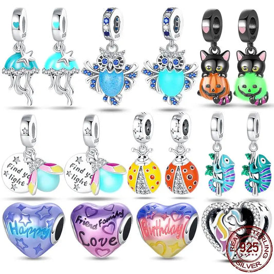 CHARM STERLING SILVER 925 ILLUMINA ANIMALI CUORI BIRTHDAY ACCHIAPPASOGNI ANIMALI FARFALLA OCCHIO GRECO INFINITO LUCCIOLA