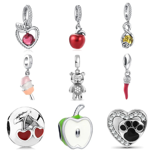 CHARM STERLING SILVER 925 PORTAFORTUNA CARTONI ANIMATI FRUTTA ANIMALI GELATO