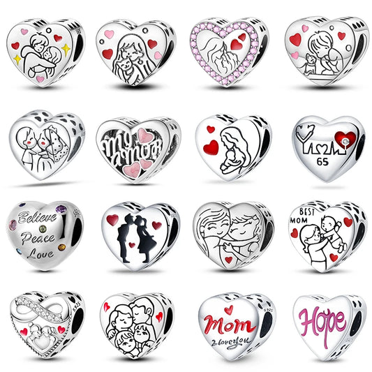 CHARM STERLING SILVER 925 CUORI FAMIGLIA MOM LOVE SPERANZA LINEA COLOR