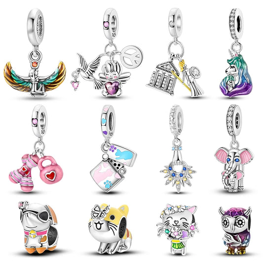 CHARM STERLING SILVER 925 GATTI GUFO ELEFANTE PESI ACCENDINO LINEA COLOR