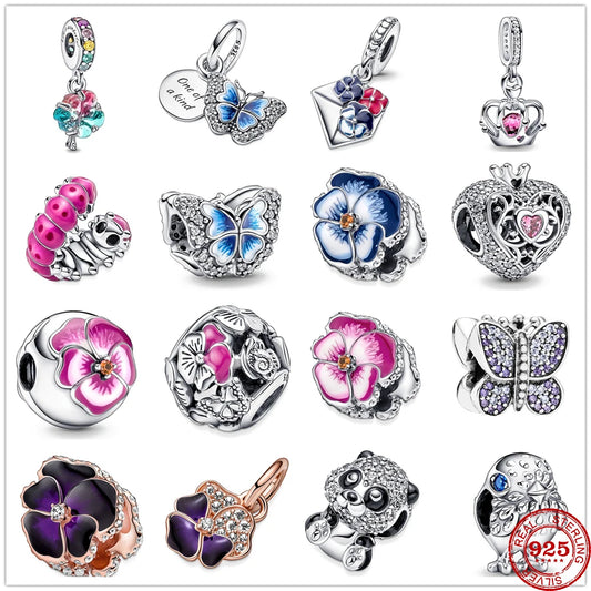 CHARM STERLING SILVER 925 FIORI FARFALLA CORONA