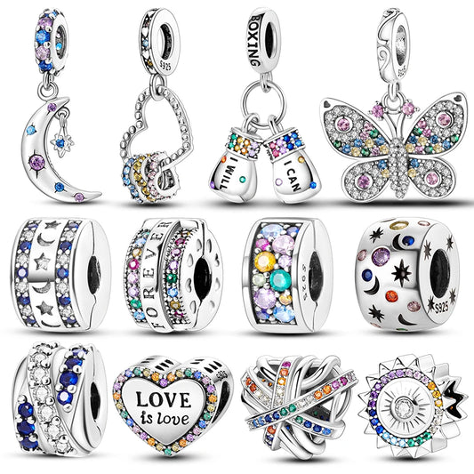 CHARM STERLING SILVER 925 FARFALLA CLIP CUORE LUNA NOTE BOX DISTANZIATIORI LINEA COLOR FATINA CUORE LOVE