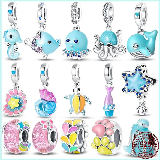 CHARM STERLING SILVER 925 ANIMALI MARE ILLUMINA STELLA MURANO