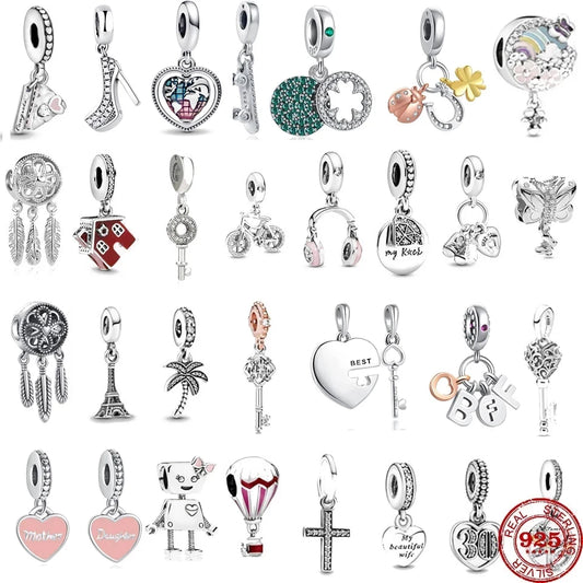 CHARM STERLING SILVER 925 TACCO PORTAFORTUNA TORRE EFFEIL ANIMALI CUORI MONDO