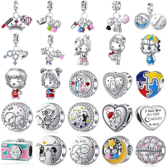 CHARM STERLING SILVER 925 BIMBI CUORI FIDANZATI FOTO CLIP